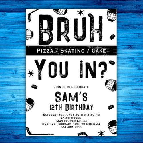 Bruh Boys Ice Hockey Kids Birthday Party Invitation