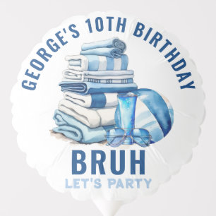 BRUH Boys Pool Party Personalized Birthday Balloon