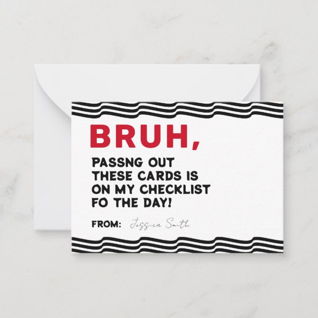 Bruh Boys Valentines Card, Funny Kids Valentines  Note Card (Front)