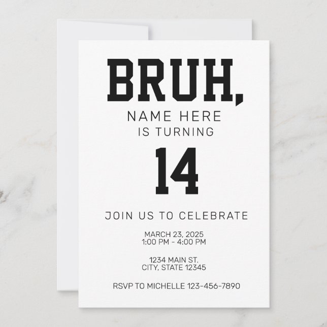 Bruh Bro Birthday Invitation (Front)