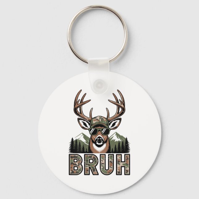 Bruh Camo Deer Hunting Camouflage Elk Buck Funny Y Keychain (Front)