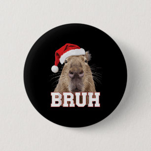 Bruh Capybara Funny Santa Hat Christmas Season Cap Button