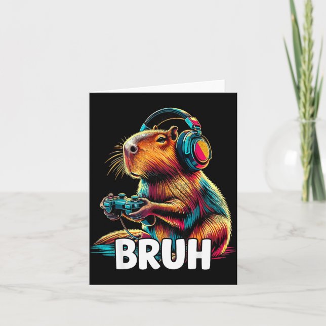 Bruh Capybaras Funny Video Games Capybara  Card (Front)