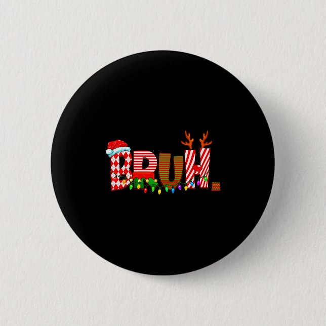 Bruh Christmas Costume Xmas Elf Santa Rudolph Pjs  Button (Front)
