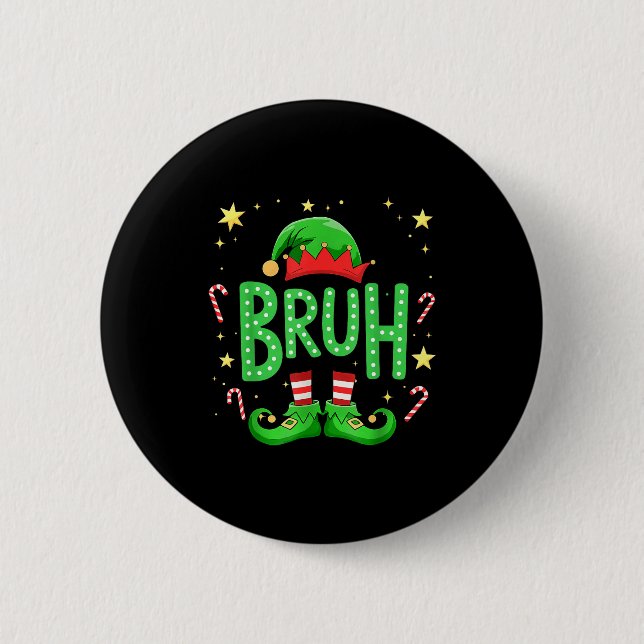 Bruh Christmas Elf Funny Xmas Kids Boys Christmas  Button (Front)
