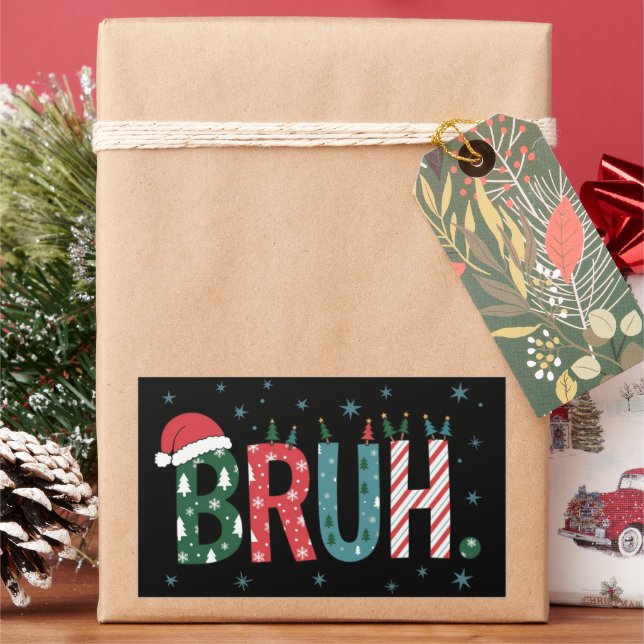 Bruh Christmas Meme Funny Santa Hat Sarcastic Rectangular Sticker (Holiday)
