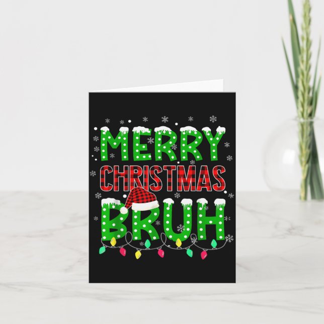 Bruh Christmas Red Plaid Teens Boys Kids Xmas Paja Card (Front)