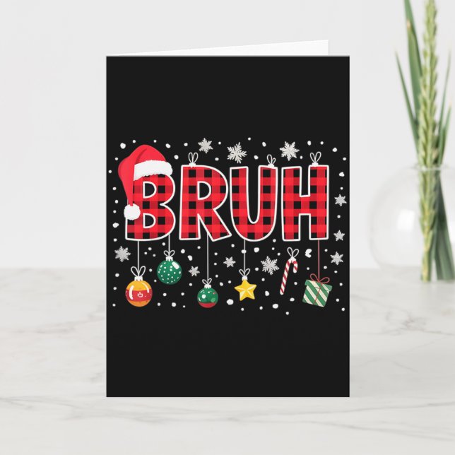 Bruh Christmas Red Plaid Teens Boys Kids Xmas Paja Card (Front)