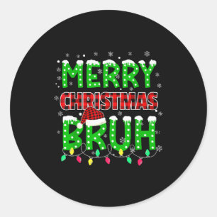 Bruh Christmas Red Plaid Teens Boys Kids Xmas Paja Classic Round Sticker