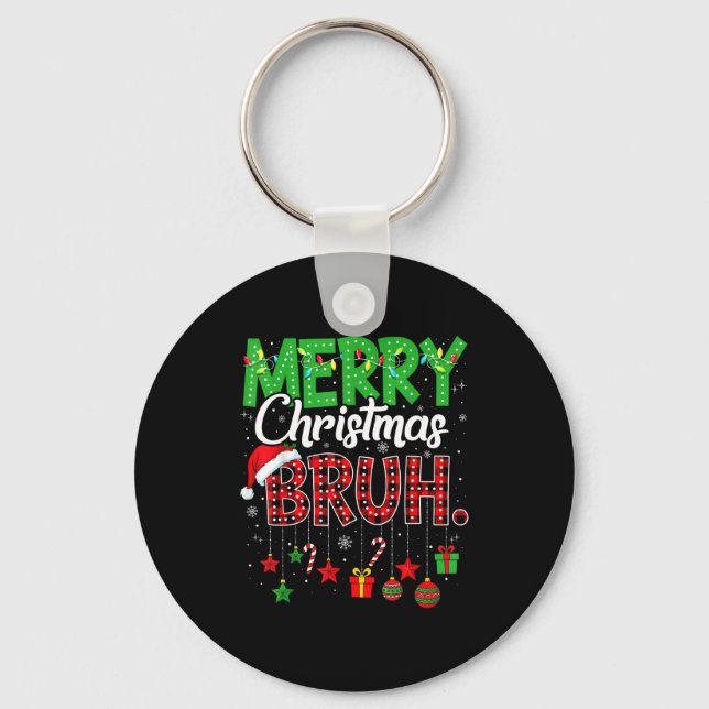 Bruh Christmas Red Plaid Teens Boys Kids Xmas Paja Keychain (Front)