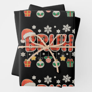 Bruh Christmas Red Plaid Xmas Matching Family Wrapping Paper Sheets