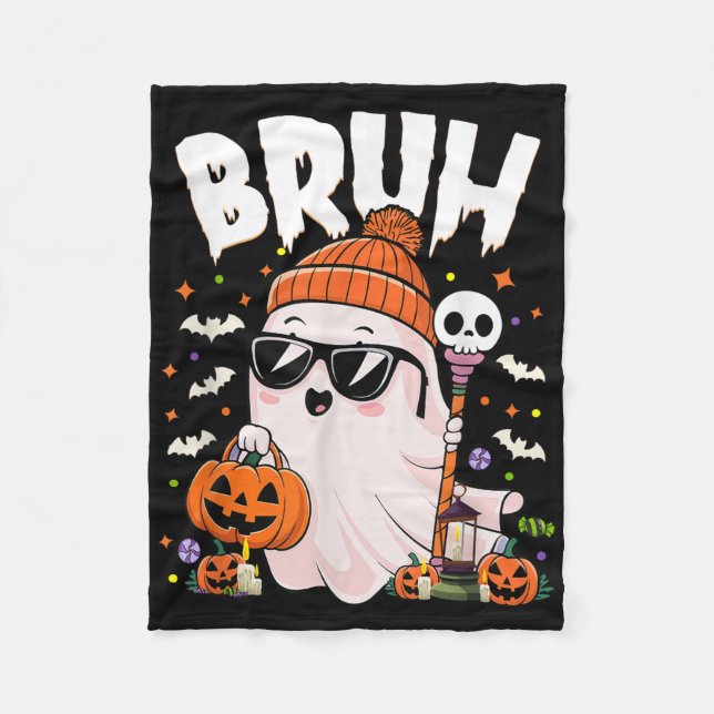 Bruh Cute Ghost Trick Or Treat Halloween Costume B Fleece Blanket (Front)