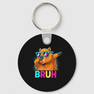 Bruh Dab Beaver Retro Sungles Dabbing Groundhog Fu Keychain
