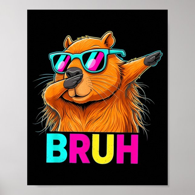 Bruh Dab Beaver Retro Sungles Dabbing Groundhog Fu Poster (Front)