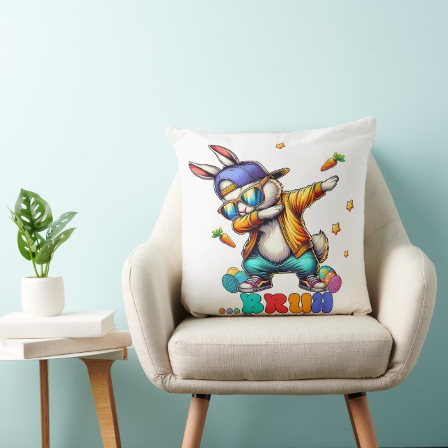 Bruh Dab Bunny Easter Funny Throw Pillow (Chair)