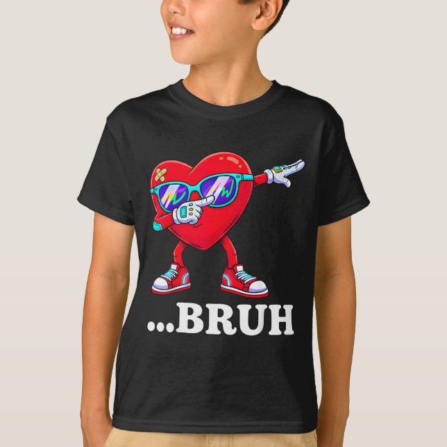 Bruh Dabbing Heart Funny Kids Boys Mens Valentine  T-Shirt (Front)