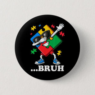 Bruh Dabbing Puzzle Funny Kids Boys Mens Autism  Button