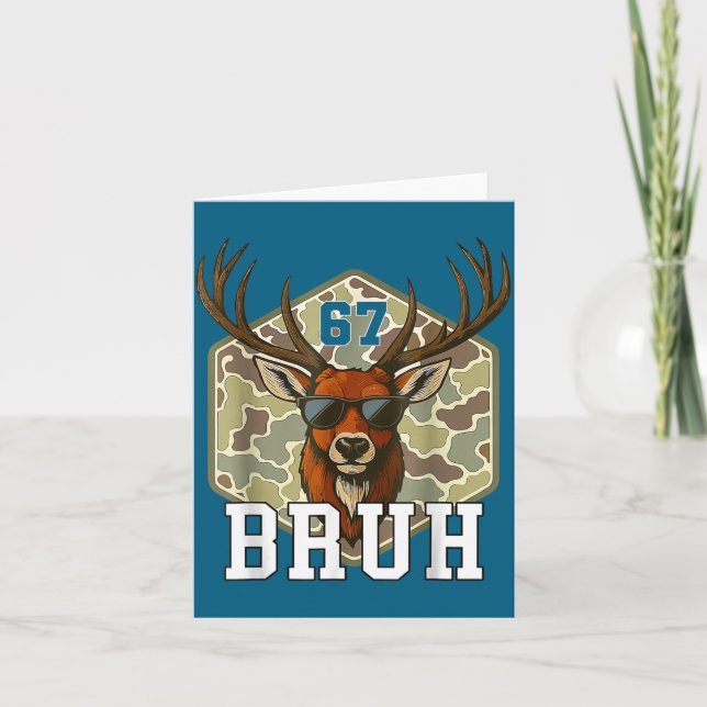 Bruh Deer 67 Funny Deer Hunting Camo Hat Youth Tee Card (Front)