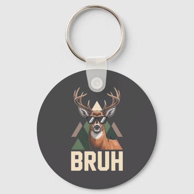 Bruh Deer Funny Deer Hunting Camo Hat Youth Kids S Keychain (Front)