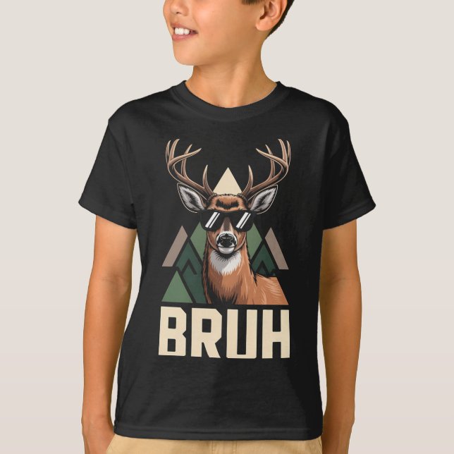 Bruh Deer Funny Deer Hunting Camo Hat Youth Kids S T-Shirt (Front)