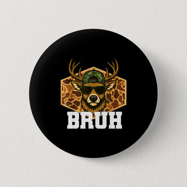 Bruh Deer Funny Deer Hunting Camo Hat Youth Teens  Button (Front)