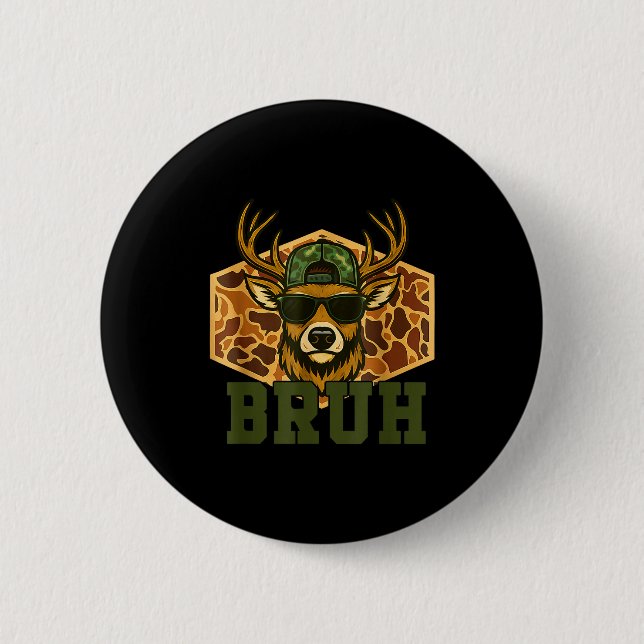 Bruh Deer Funny Deer Hunting Camo Hat Youth Teens  Button (Front)