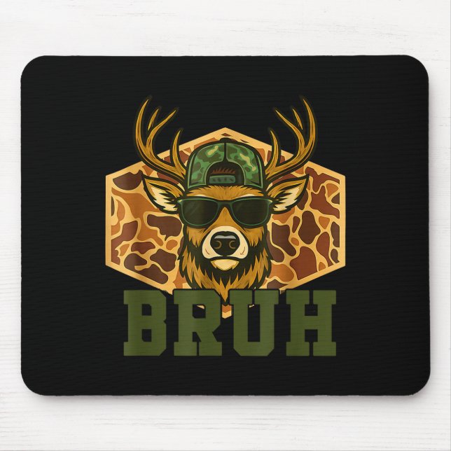 Bruh Deer Funny Deer Hunting Camo Hat Youth Teens  Mouse Pad (Front)