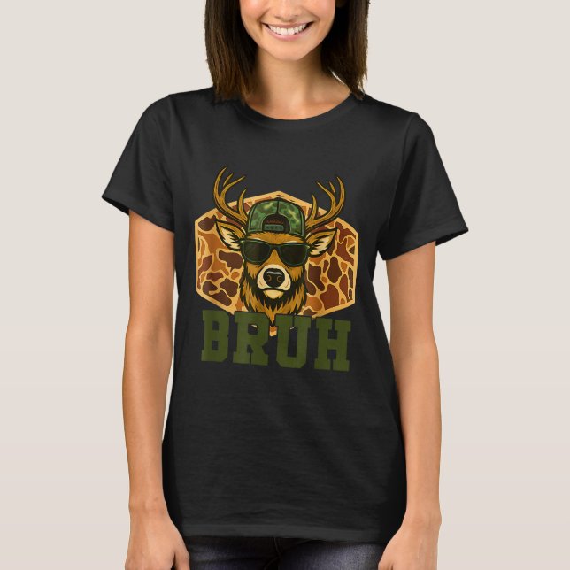 Bruh Deer Funny Deer Hunting Camo Hat Youth Teens  T-Shirt (Front)