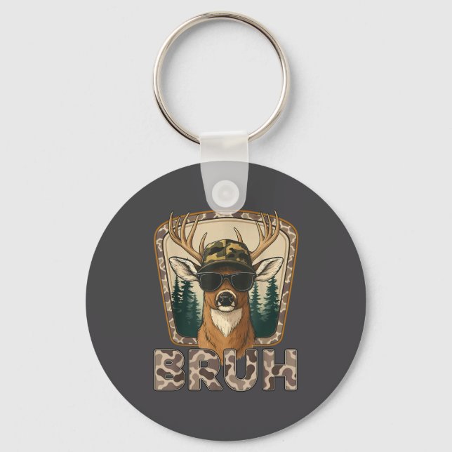 Bruh Deer Hunter Funny Deer Hunting Camo Men Teens Keychain (Front)