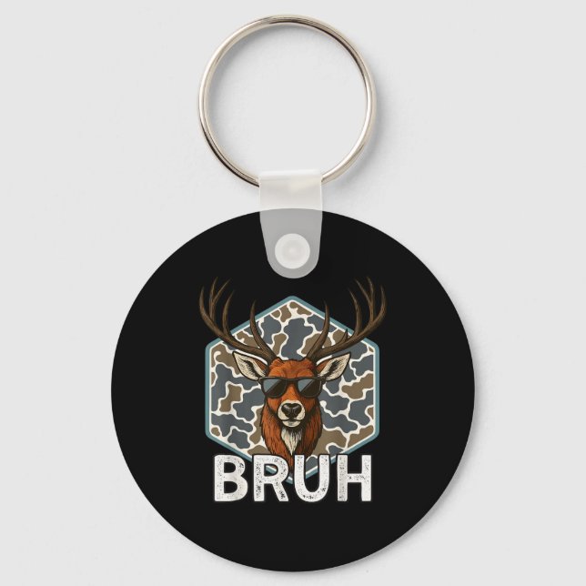 Bruh Deer Hunter Funny Deer Hunting Camo Men Teens Keychain (Front)