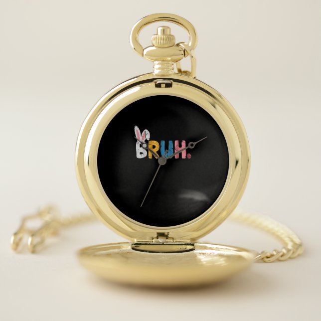 Bruh Easter Bunny Cute Meme For Kids  Pocket Watch (Inside)