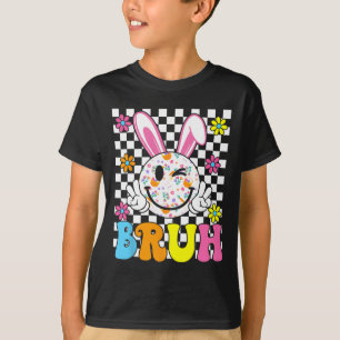 Bruh Easter Day Funny Bunny Eggs Groovy Smile Face T-Shirt