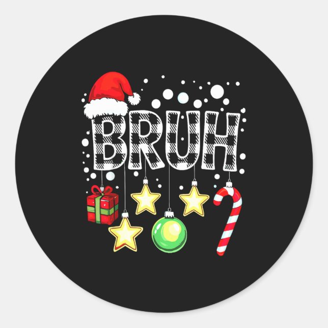 Bruh Funny Christmas Kids Buffalo Plaid Xmas  Classic Round Sticker (Front)