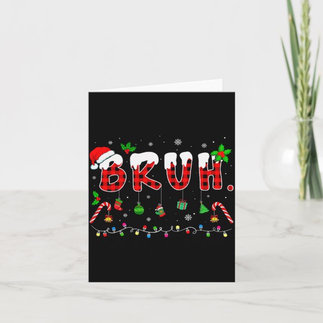 Bruh Funny Christmas Red Plaid Teens Boys Kids Xma Card (Front)