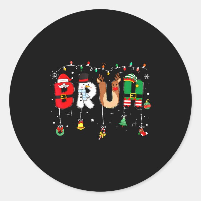 Bruh Funny Christmas Red Plaid Teens Boys Kids Xma Classic Round Sticker (Front)