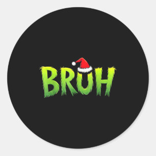 Bruh Funny Christmas Red Plaid Teens Boys Kids Xma Classic Round Sticker