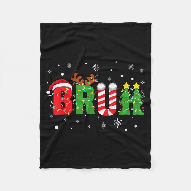 Bruh Funny Christmas Red Plaid Teens Boys Kids Xma Fleece Blanket (Front)