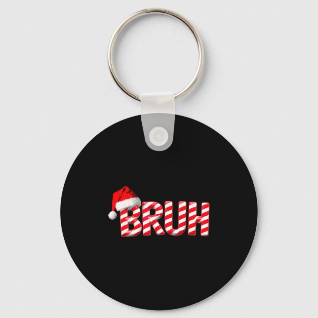Bruh Funny Christmas Red Plaid Teens Boys Kids Xma Keychain (Front)