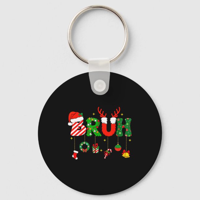 Bruh Funny Christmas Red Plaid Teens Boys Kids Xma Keychain (Front)