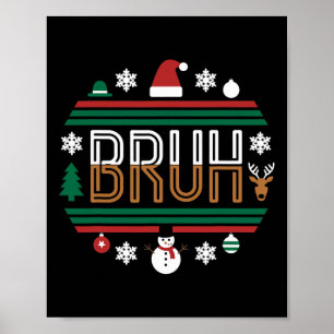Bruh Funny Christmas Red Plaid Teens Boys Kids Xma Poster