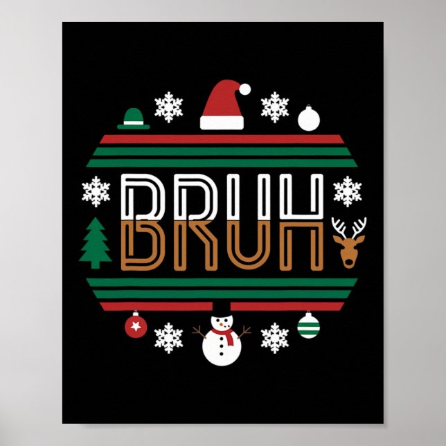 Bruh Funny Christmas Red Plaid Teens Boys Kids Xma Poster (Front)