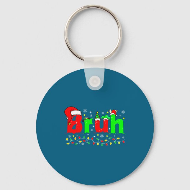 Bruh Funny Christmas Santa Hat Teens Boys Kids Xma Keychain (Front)