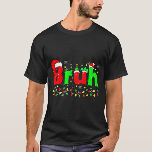 Bruh Funny Christmas Santa Hat Teens Boys Kids Xma T-Shirt (Front)