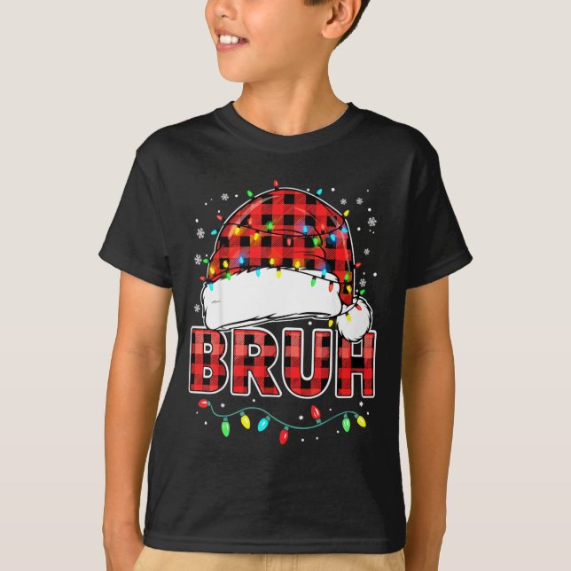 Bruh Funny Santa Hat Lights Christmas  T-Shirt (Front)