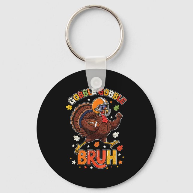 Bruh Funny Thanksgiving Turkey Gobble Football Boy Keychain (Front)