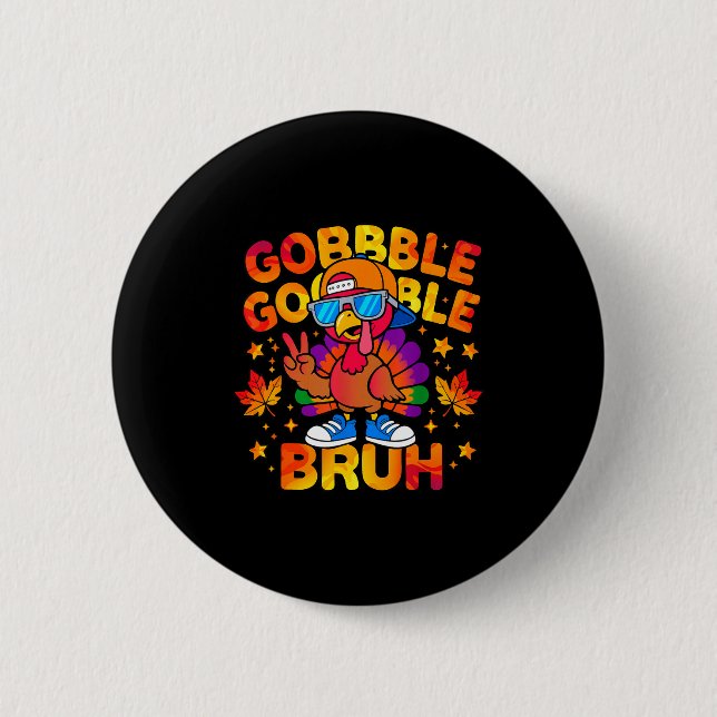 Bruh Funny Thanksgiving Turkey Gobble Outfit Boys  Button (Front)