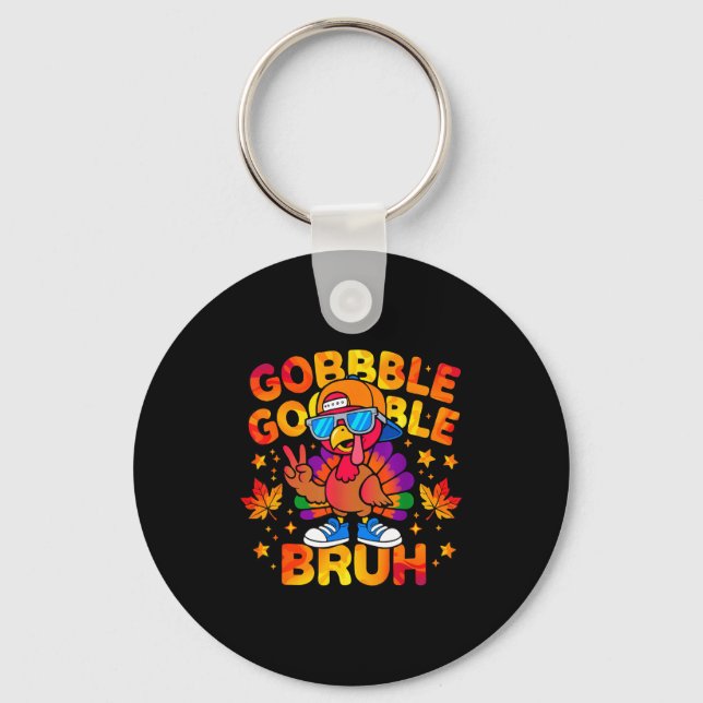 Bruh Funny Thanksgiving Turkey Gobble Outfit Boys  Keychain (Front)