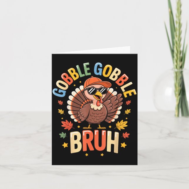 Bruh Funny Thanksgiving Turkey Gobble Shirt Boys G Card (Front)