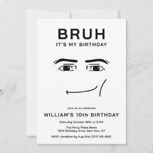Bruh Funny Video Game Meme 10th Boy Birthday Invitation