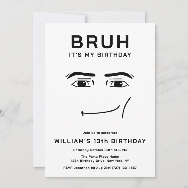 Bruh Funny Video Game Meme 13th Boy Birthday Invitation (Front)